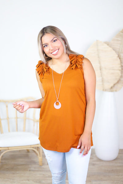 Knit Ruffle Shoulder Tank