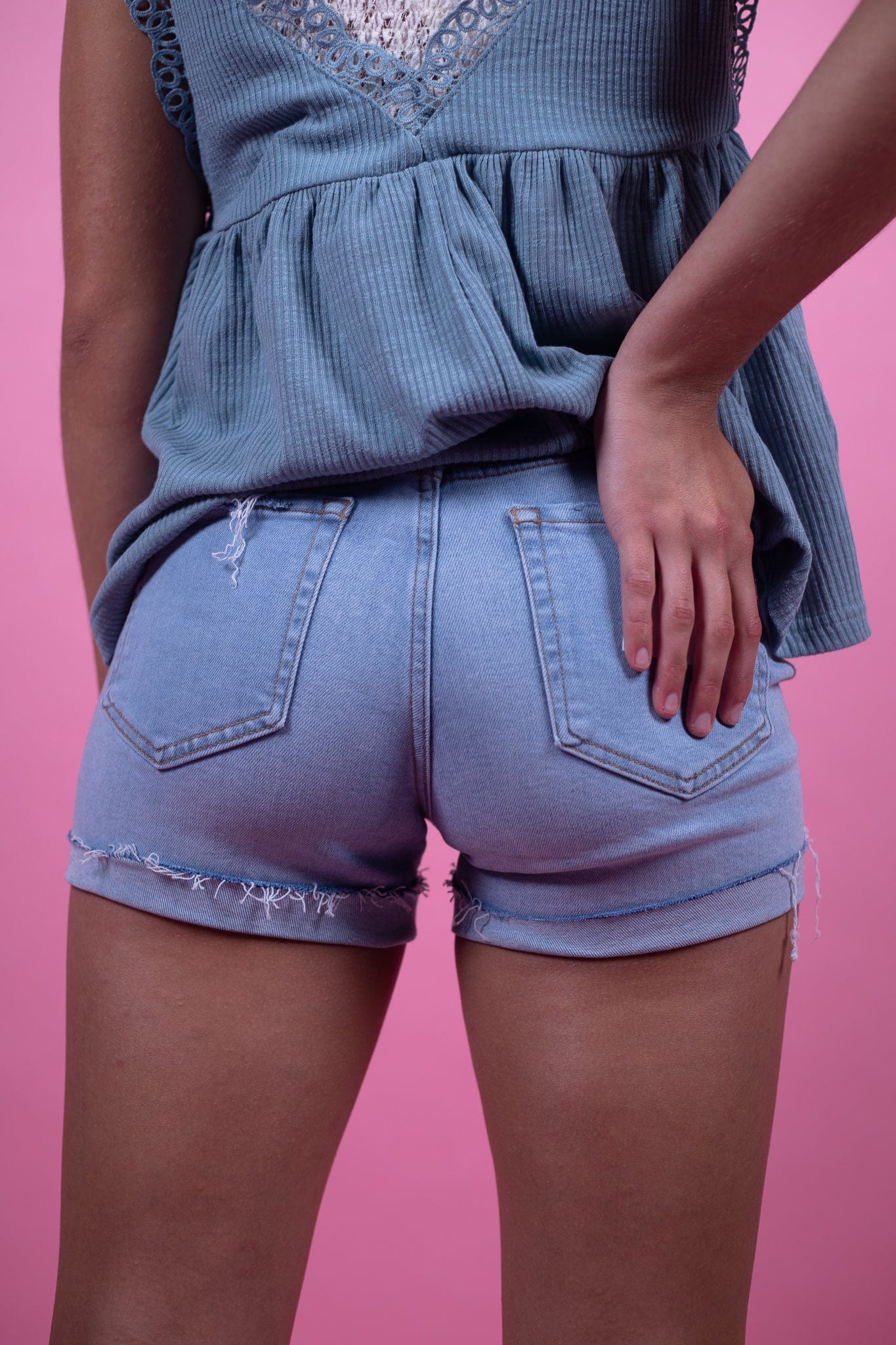 Distressed Cuffed Denim Shorts