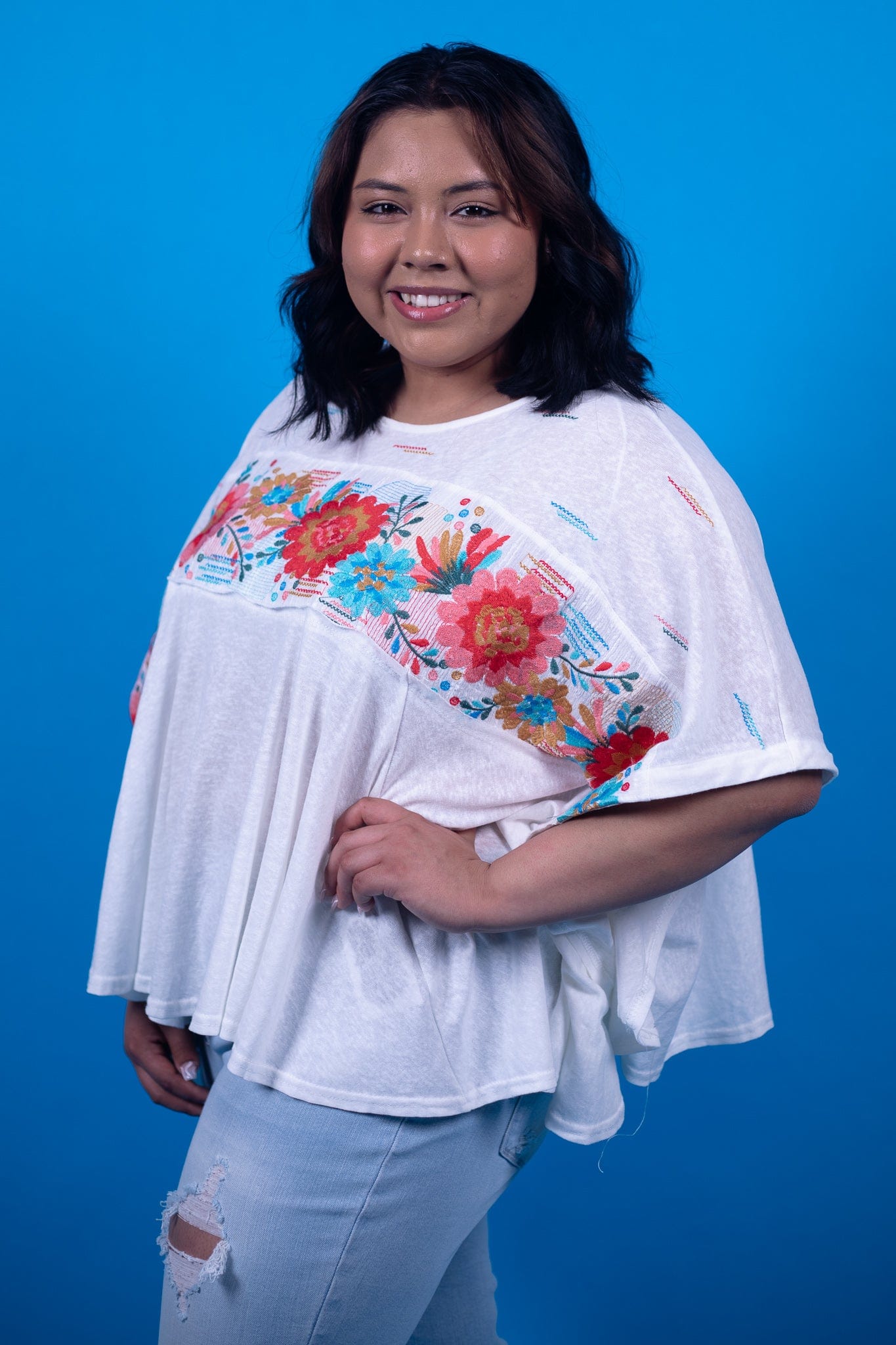 Ivory Embroidered Poncho