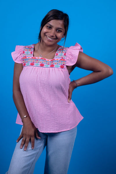 Pink Embroidery Fun Top