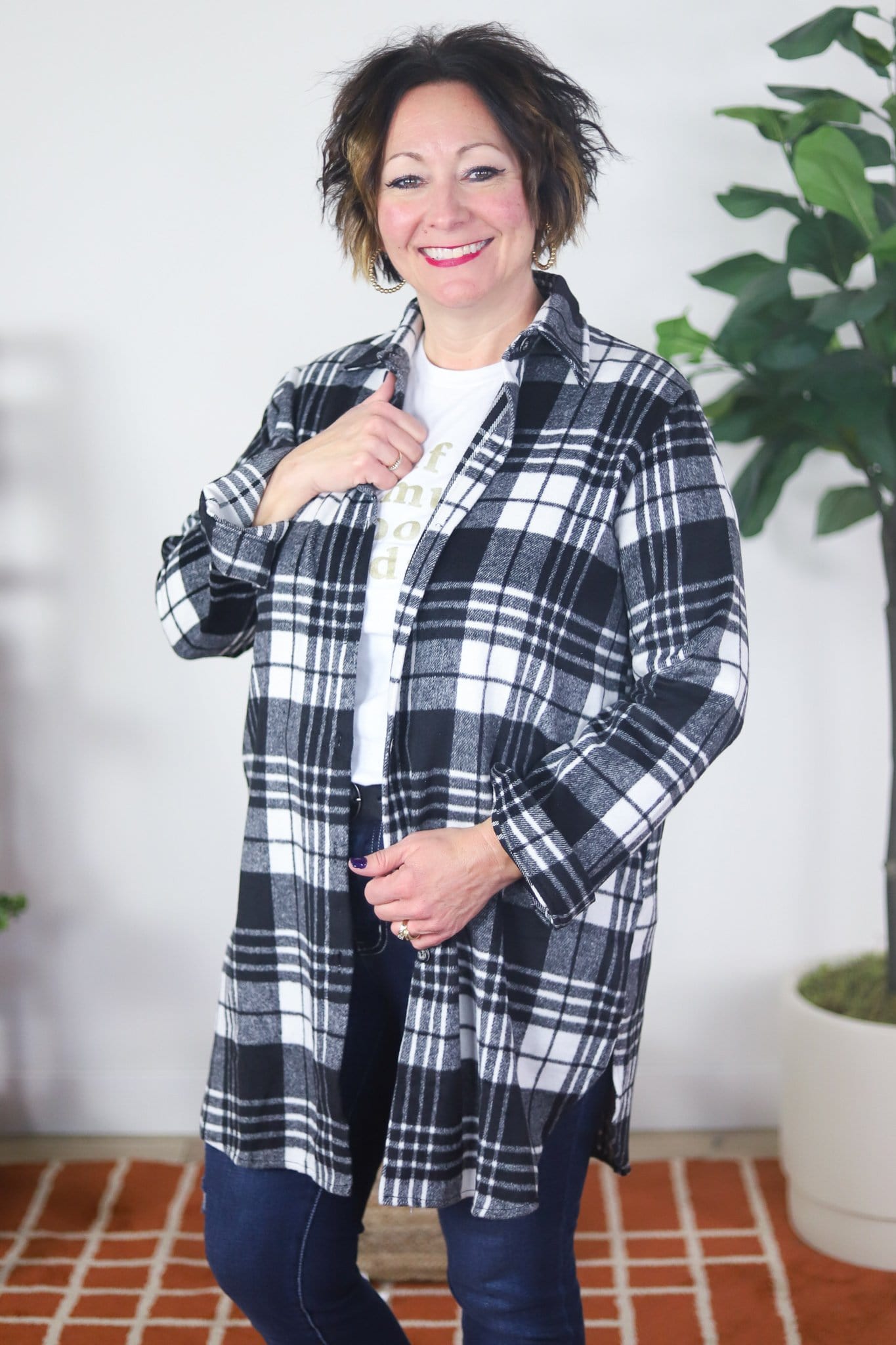 Black & White Check Flannel Shacket