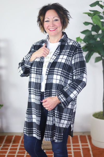 Black & White Check Flannel Shacket