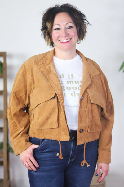 dark camel color cargo corduroy top