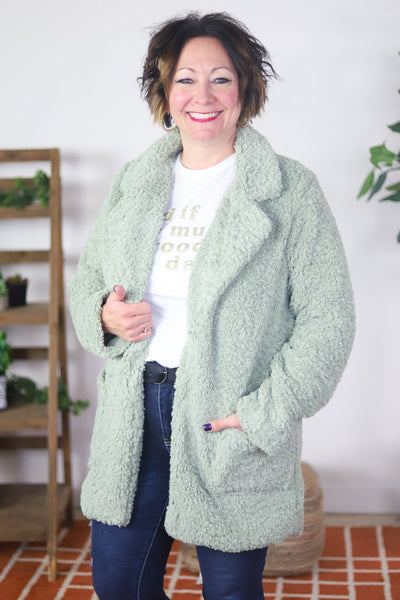 mint sage fuzzy sherpa jacket 
