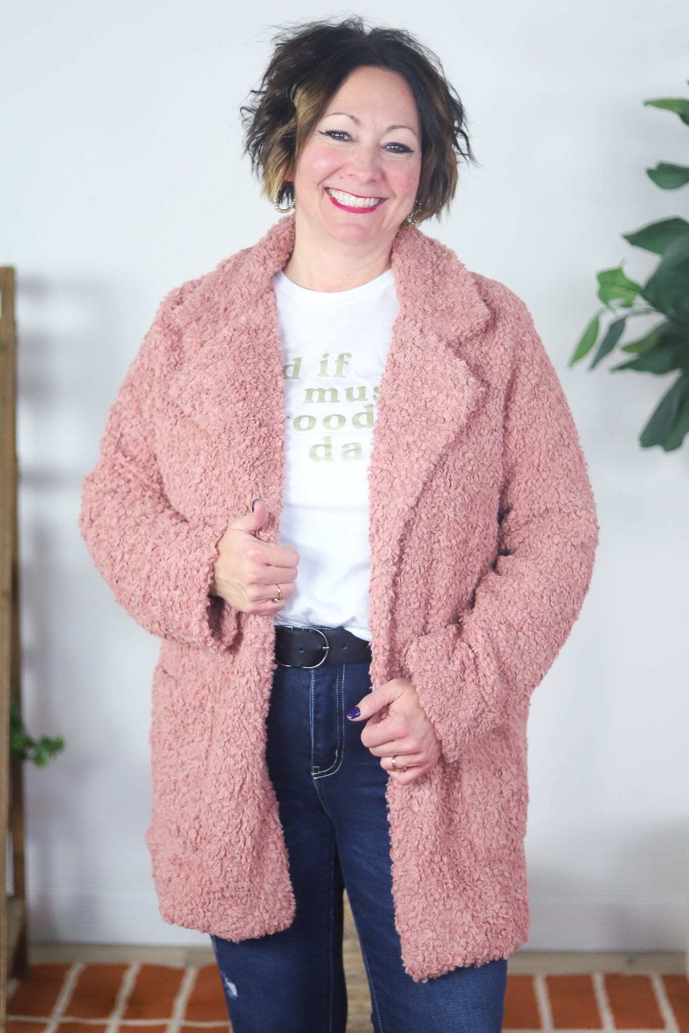 pink fuzzy sherpa jacket 