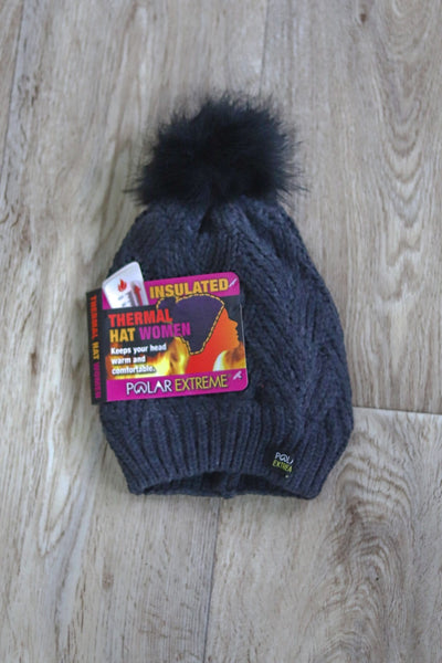 grey blues hat with pom