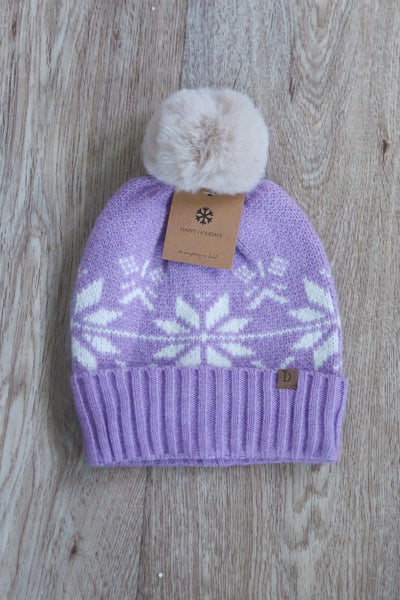 lavender winter pattern beanie 