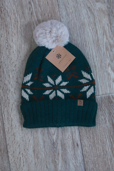 dark green winter pattern hat 