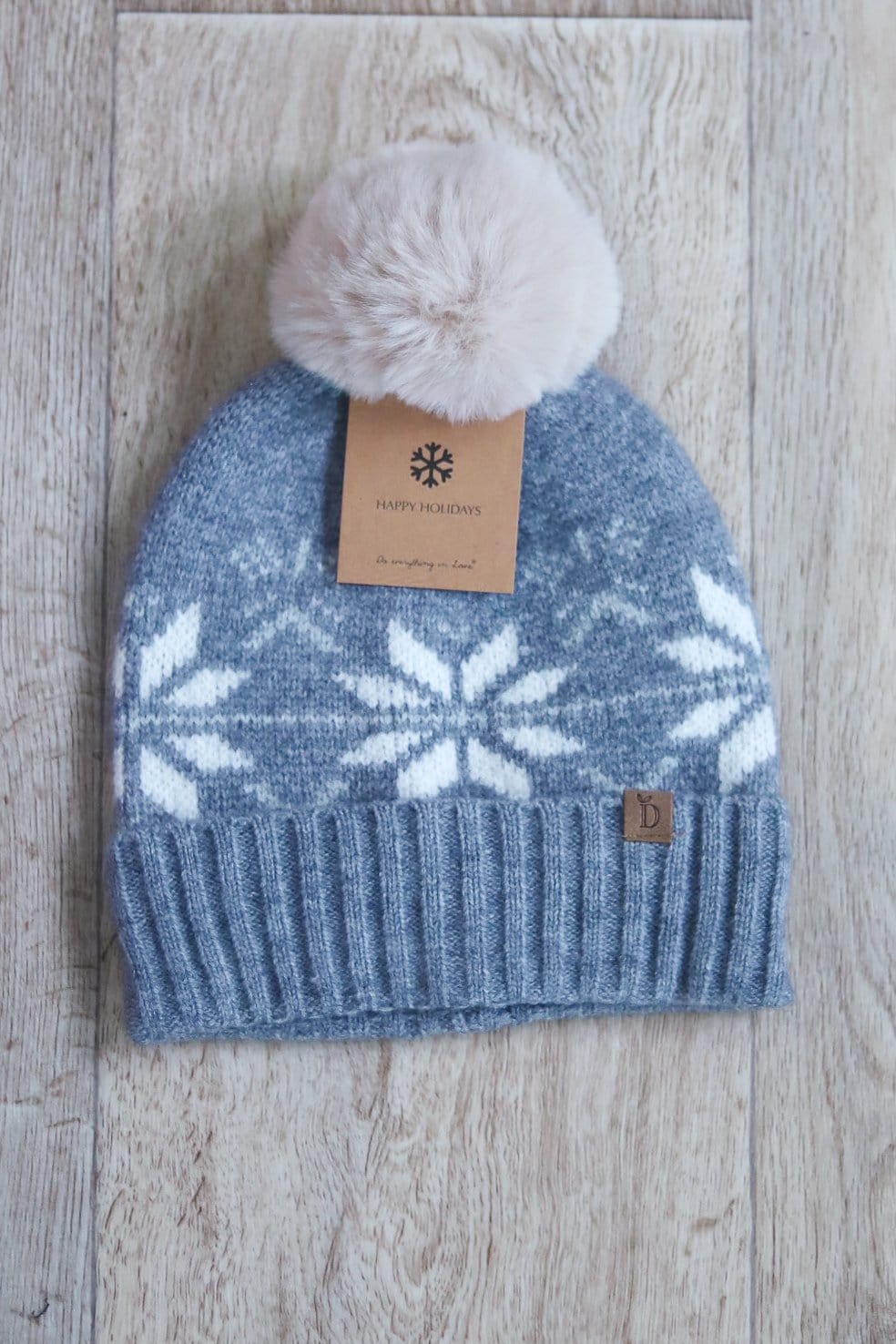 light blue winter pattern beanie 