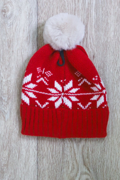red winter pattern hat 