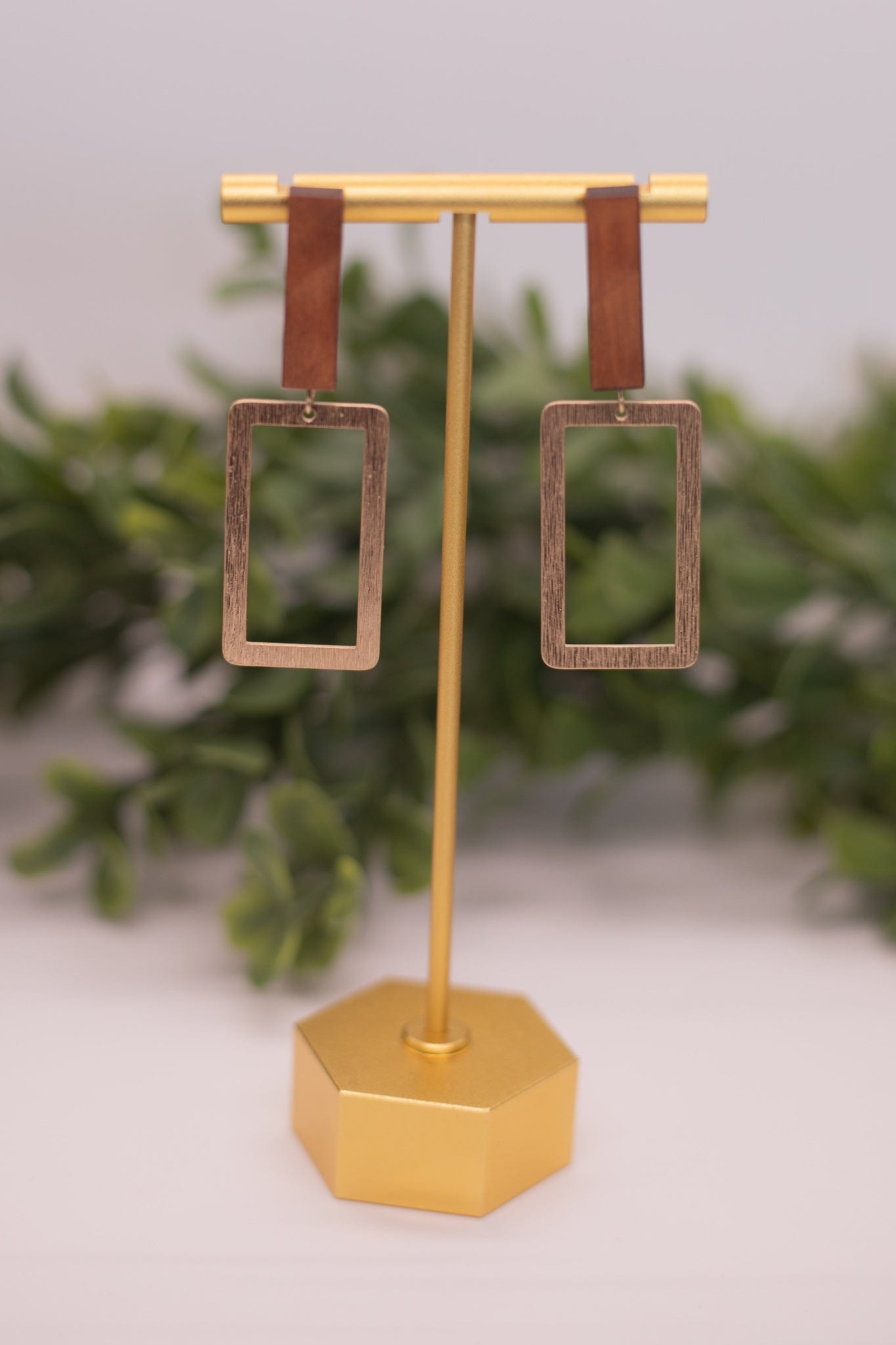 Gold & Wood Drop Earring