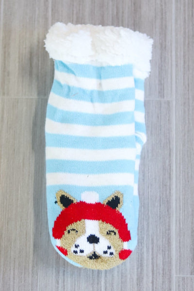 blue striped dog sock