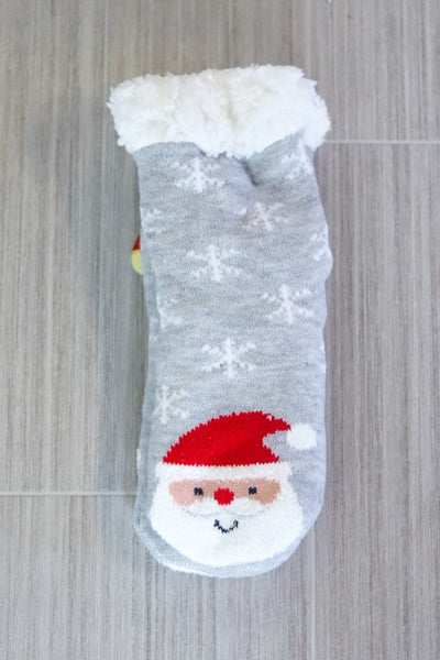grey winter print santa sock