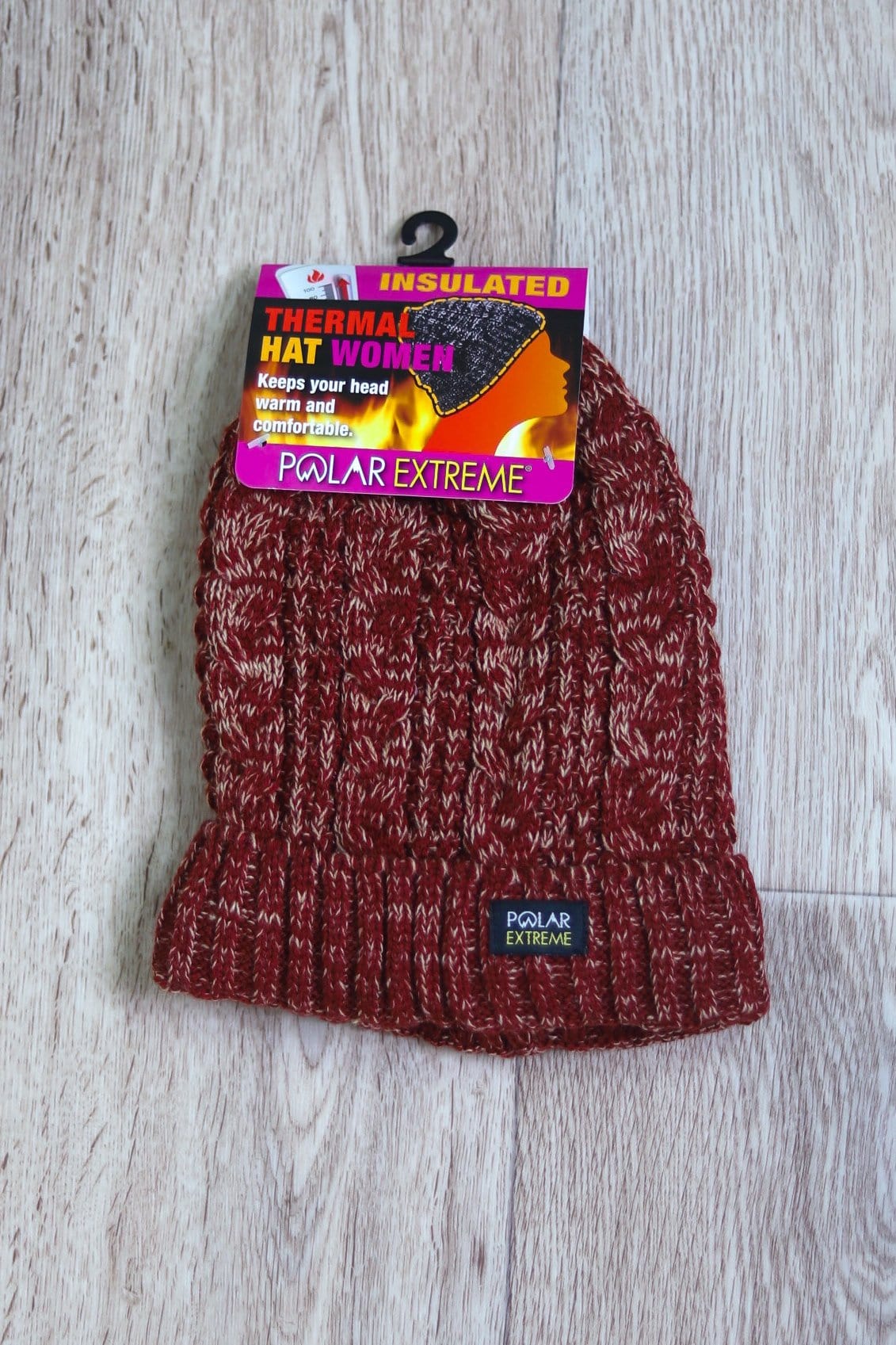 red white knit hat 