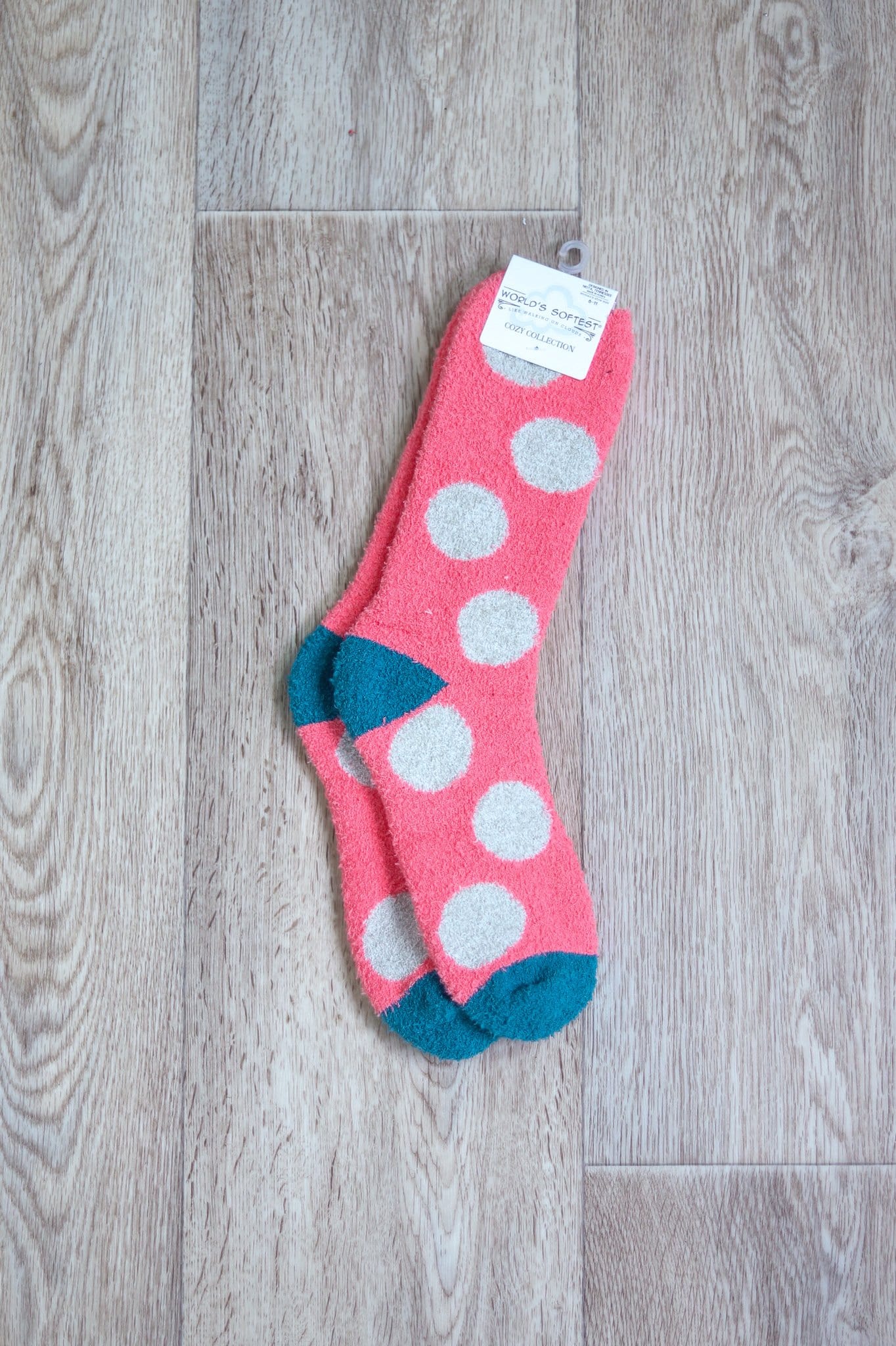 pink grey spot blue heel toe sock