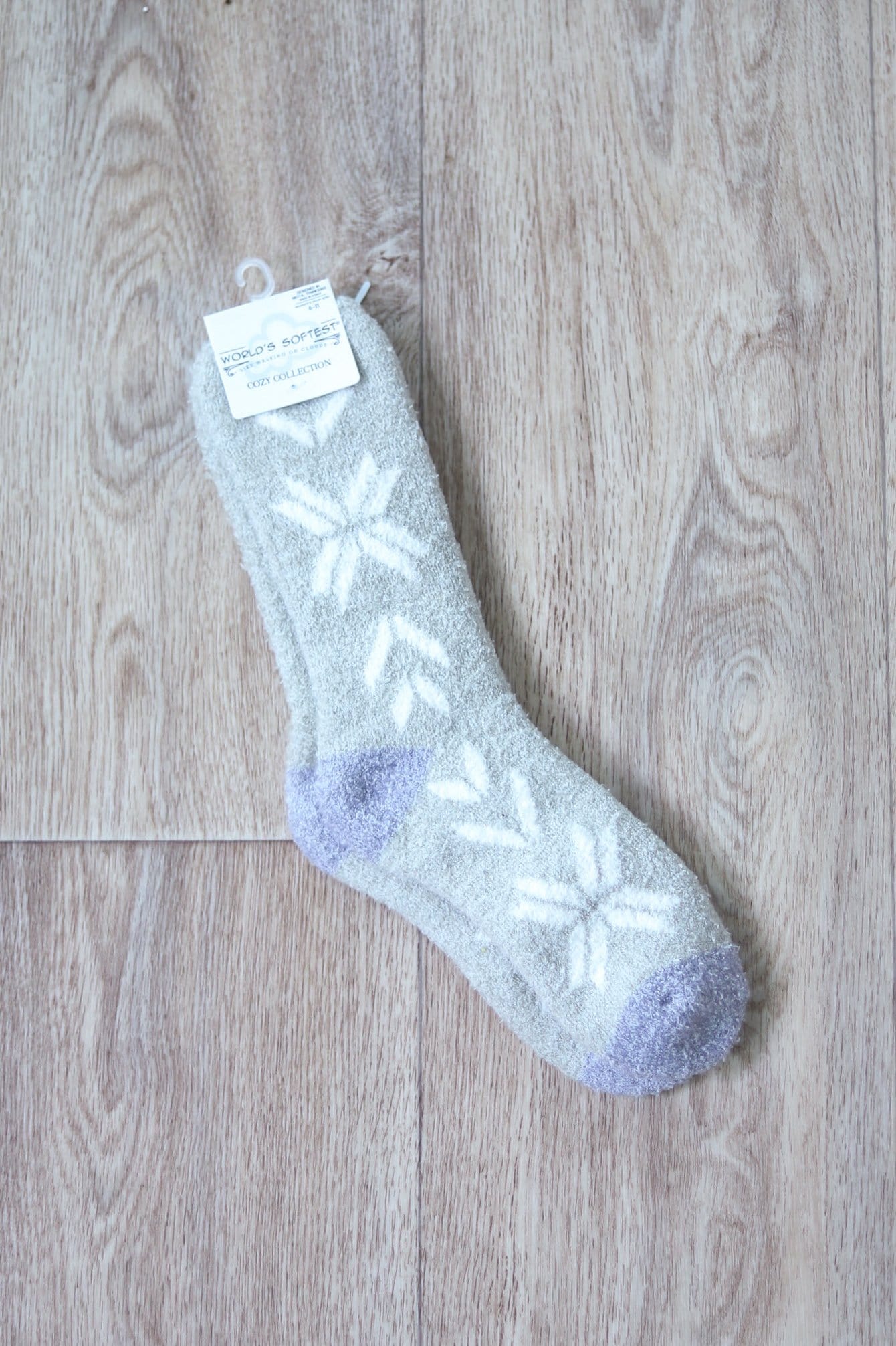 grey lavender and white winter pattern sock