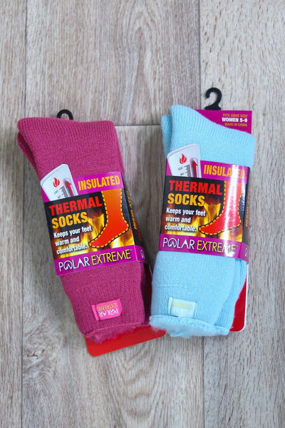 pink and blue thermal sock