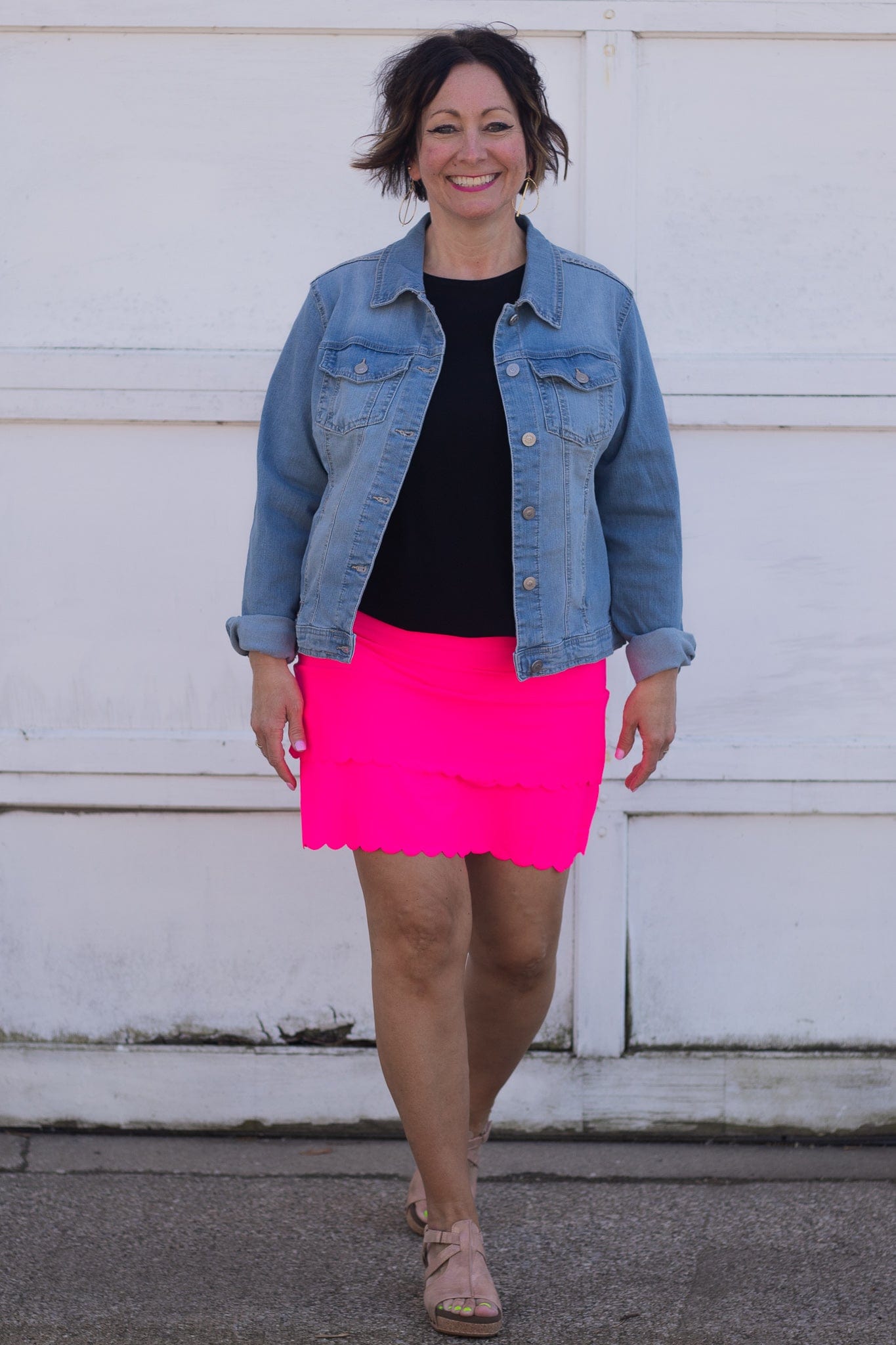 Neon Pink Layered Scalloped Skort