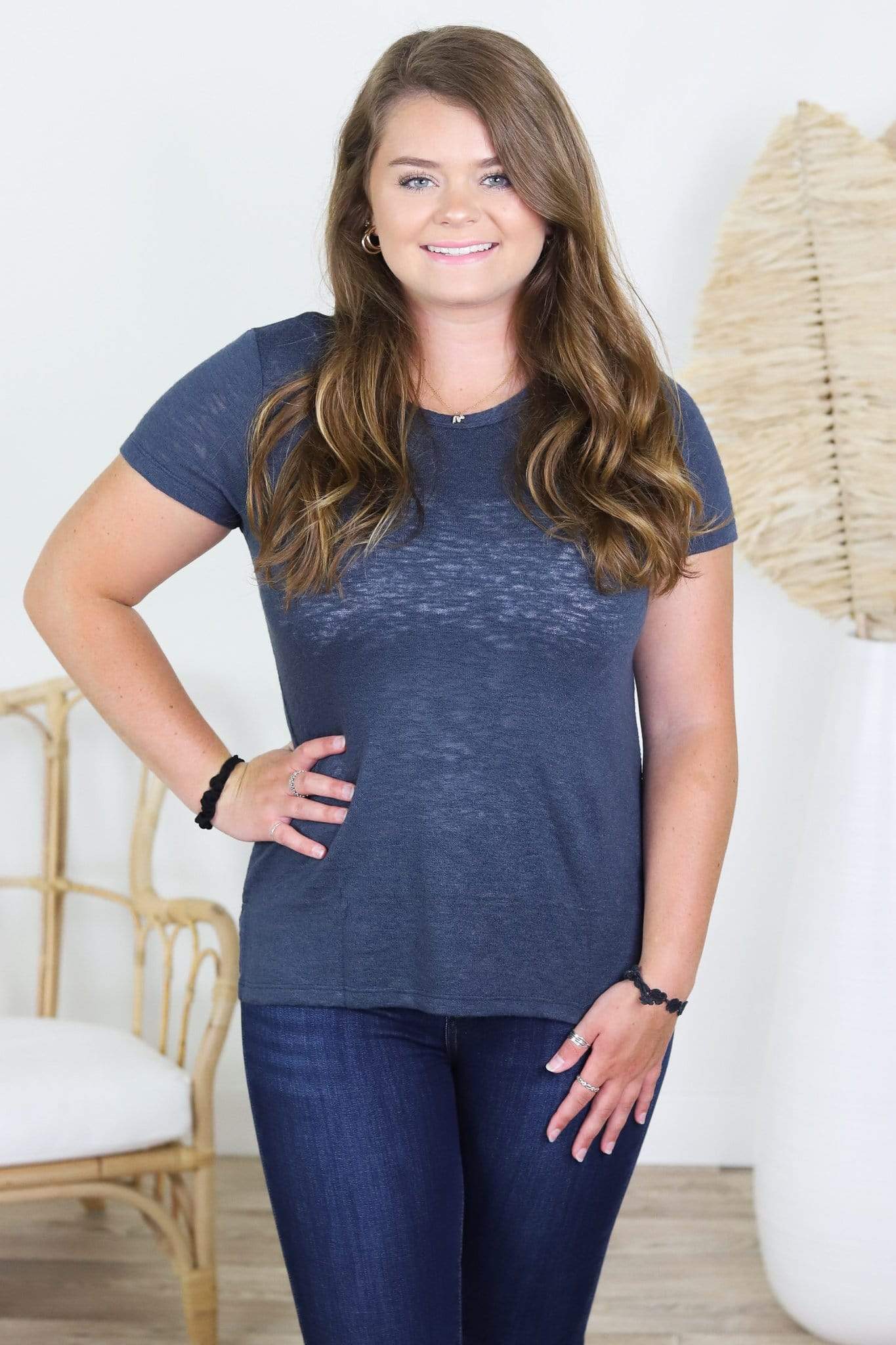Notched Sides Burnout Crewneck Top