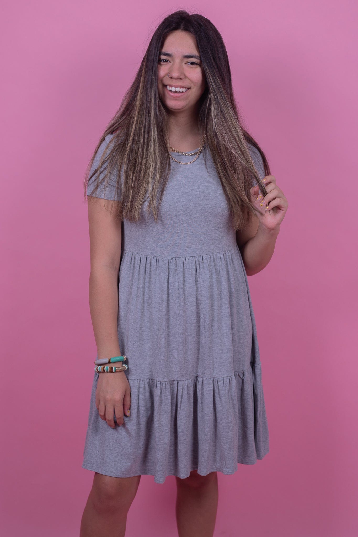 Grey Tiered Swing Dress