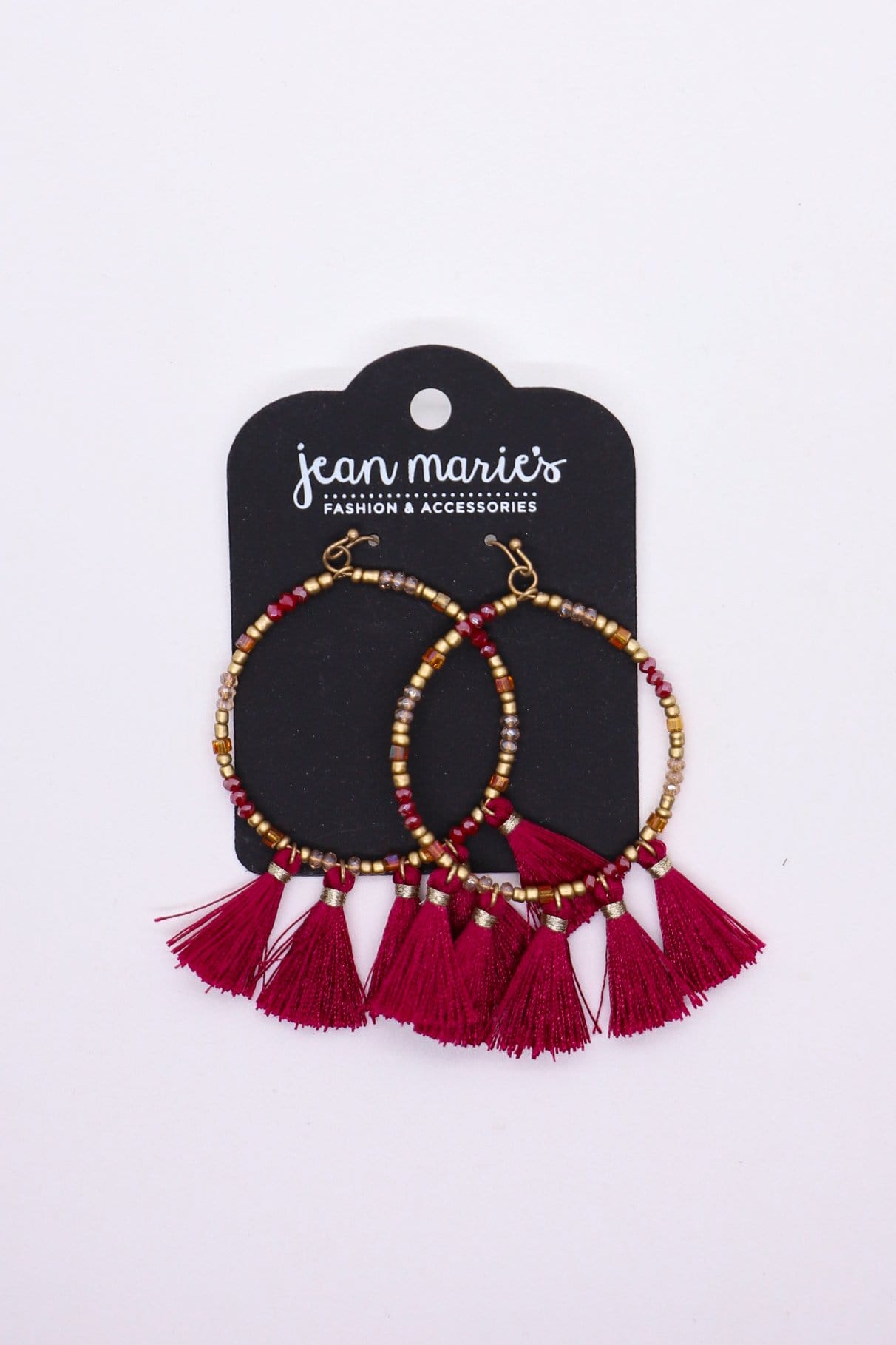 beaded red tassel earrings