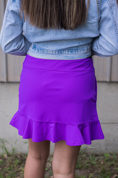 Purple Ruffle Trim Skort