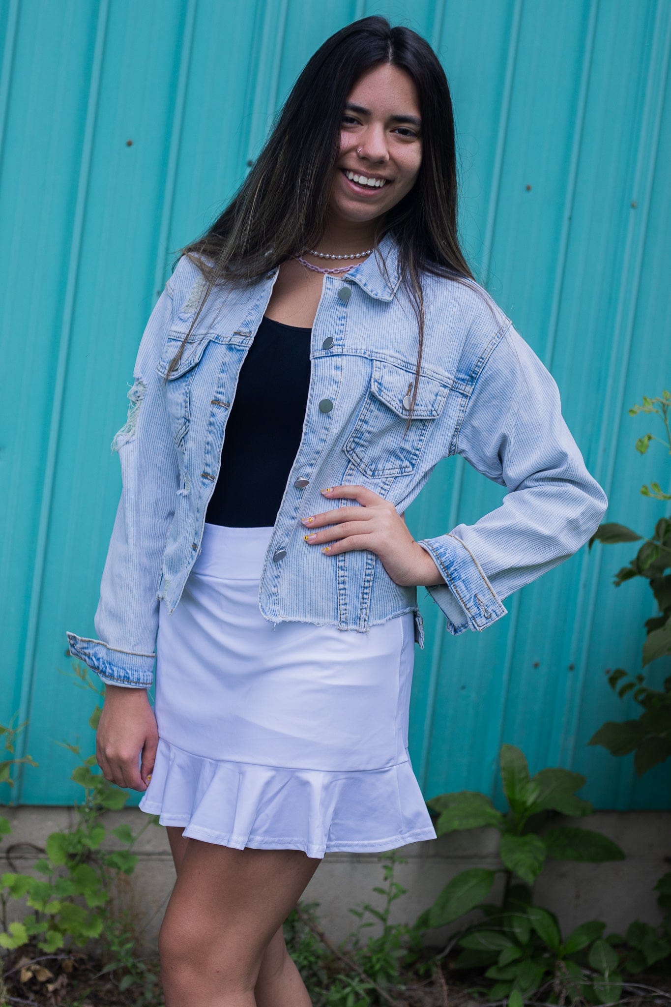 White Ruffle Trim Skort