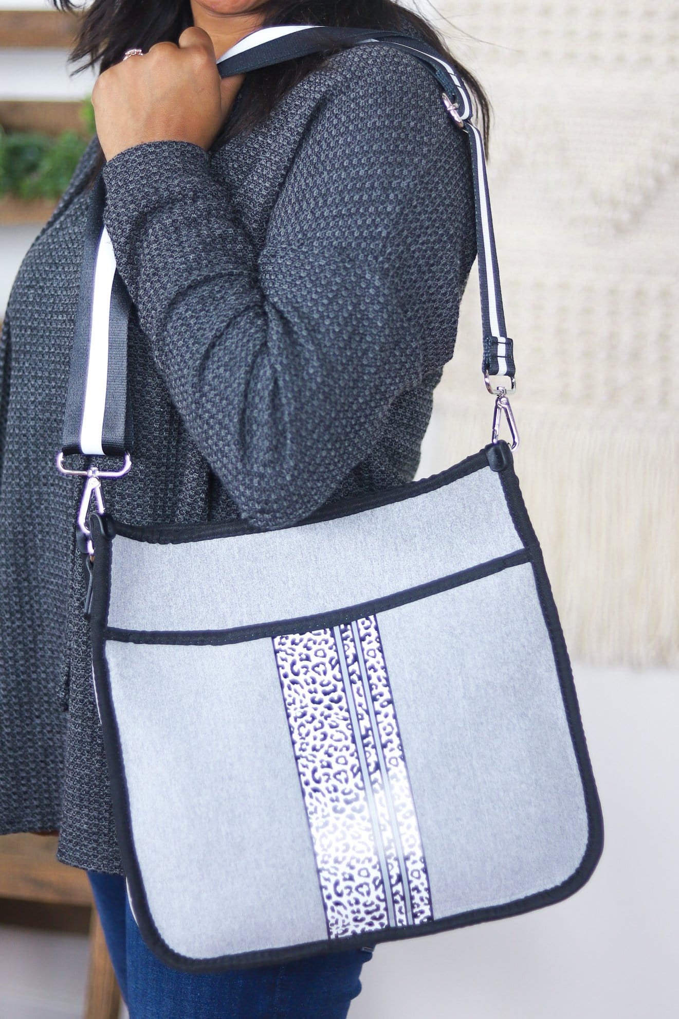 Jolee Neoprene Crossbody w/Guitar Strap - Cheetah Stripe