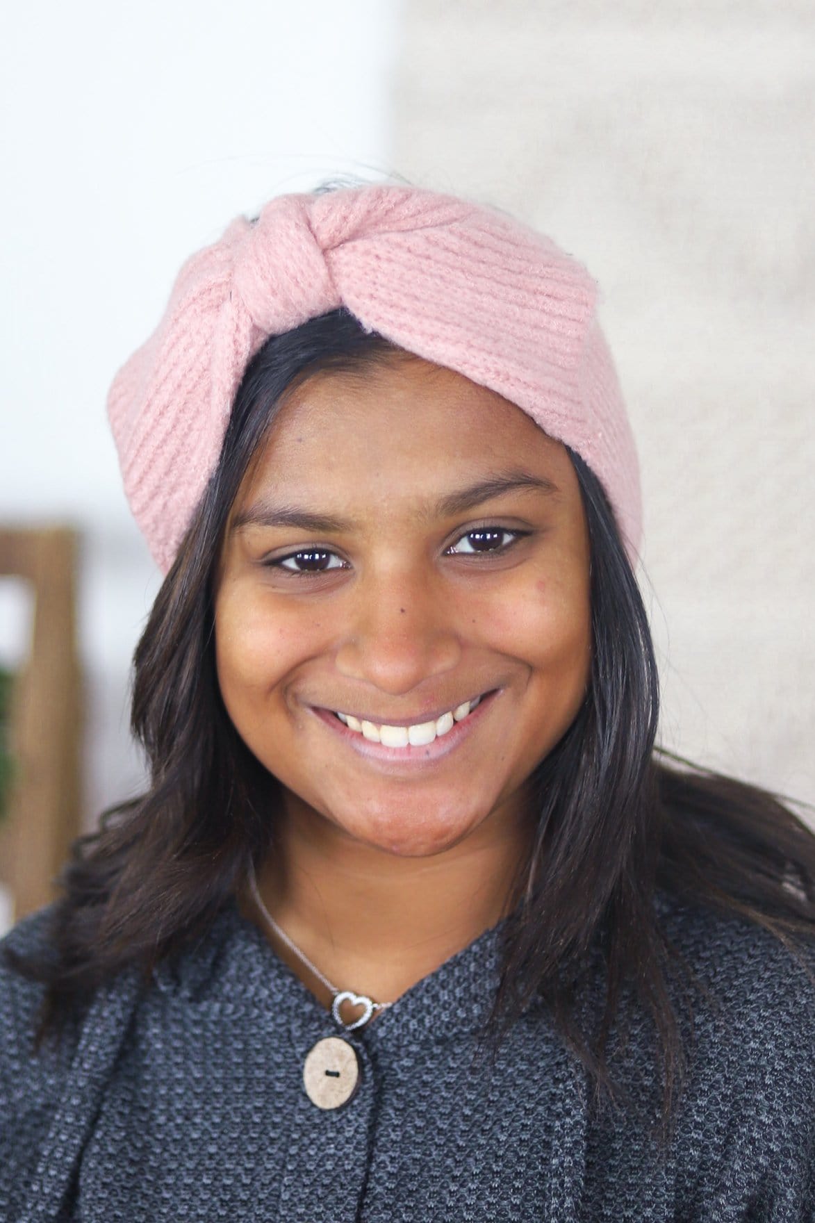 pink ribbed knit headband