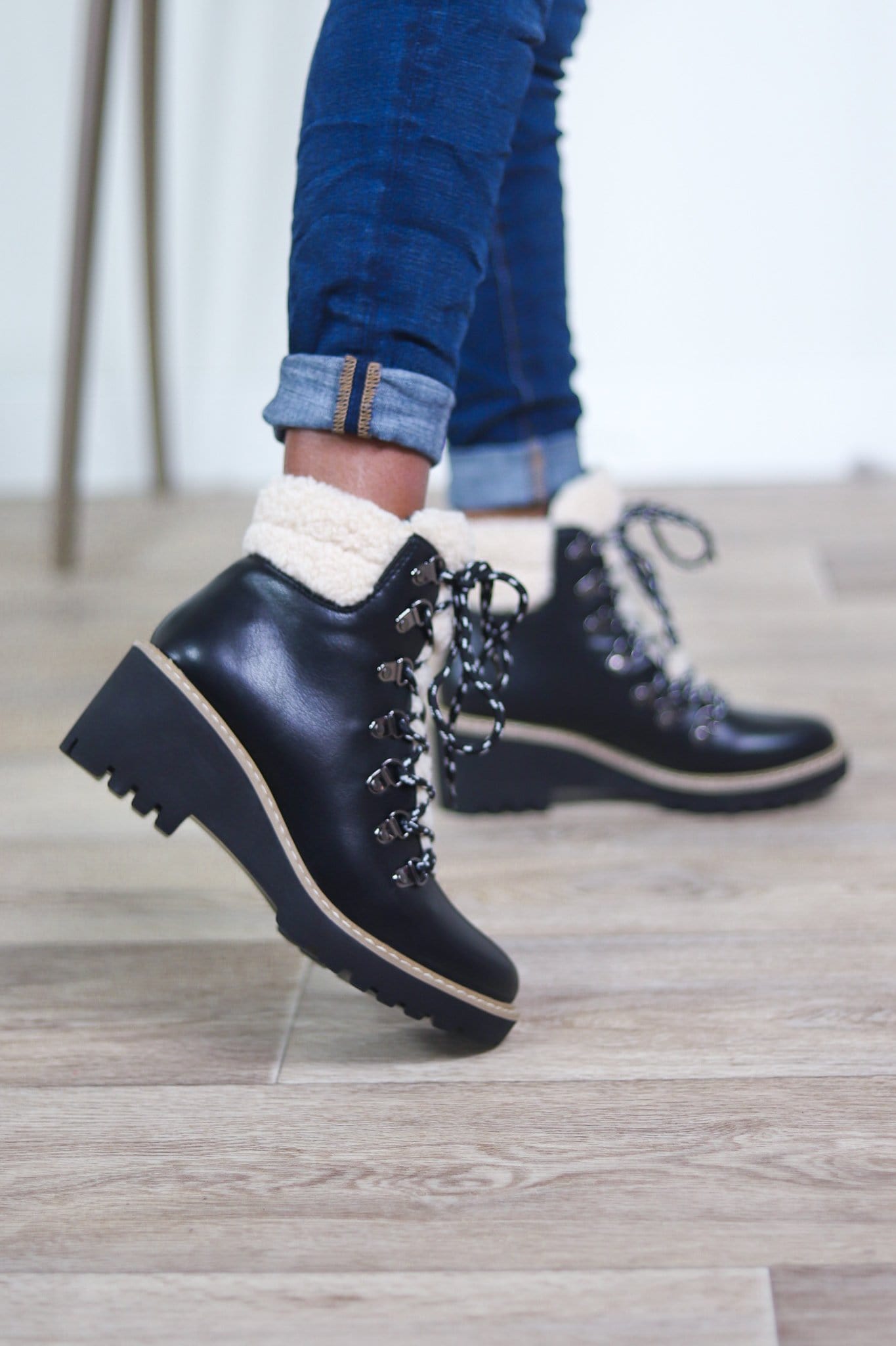 fur cuff lace up boot