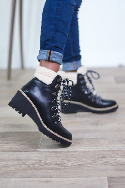fur cuff lace up boot