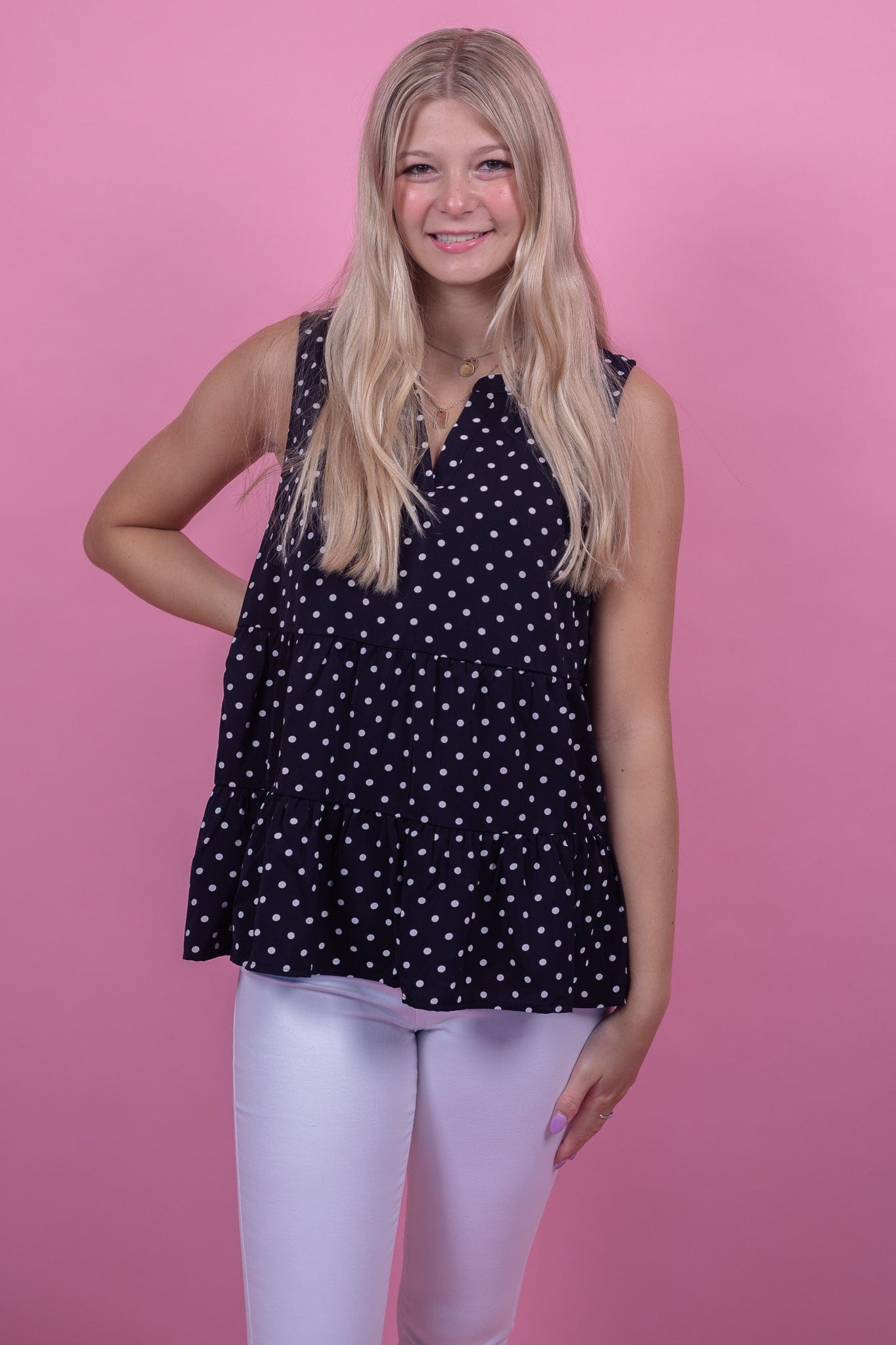 Navy Polka Dot Tier Top