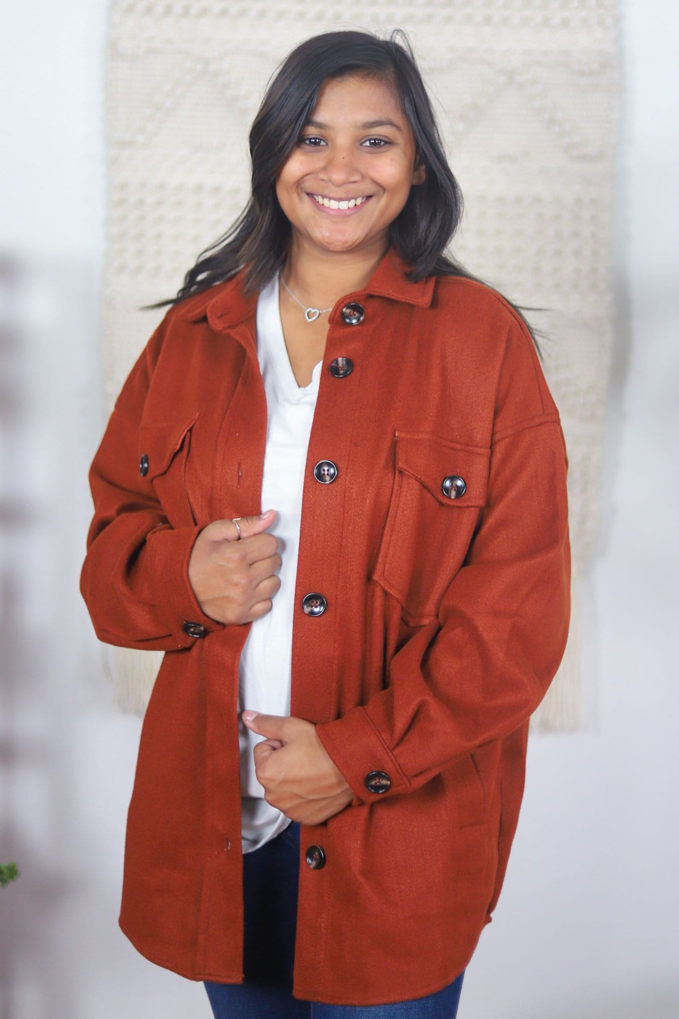 copper red oversized button jacket 