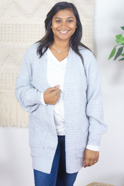 grey textured knit cardigan