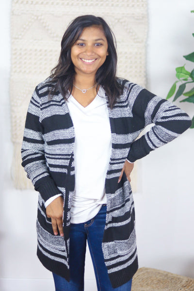 grey white textured cardigan 