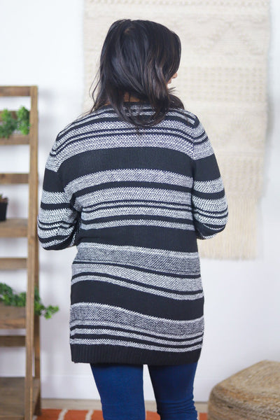 black white cardigan back