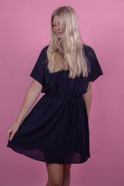 Navy Kimono Sleeve Dress
