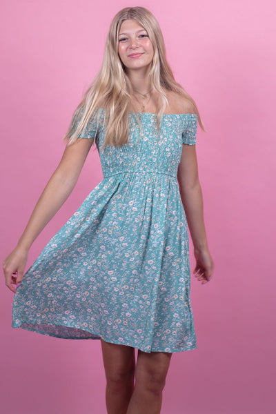 Seafoam Floral Smocked Dress