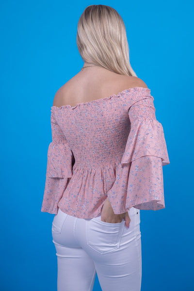 Mauve Ditsy Floral Smocked Blouse