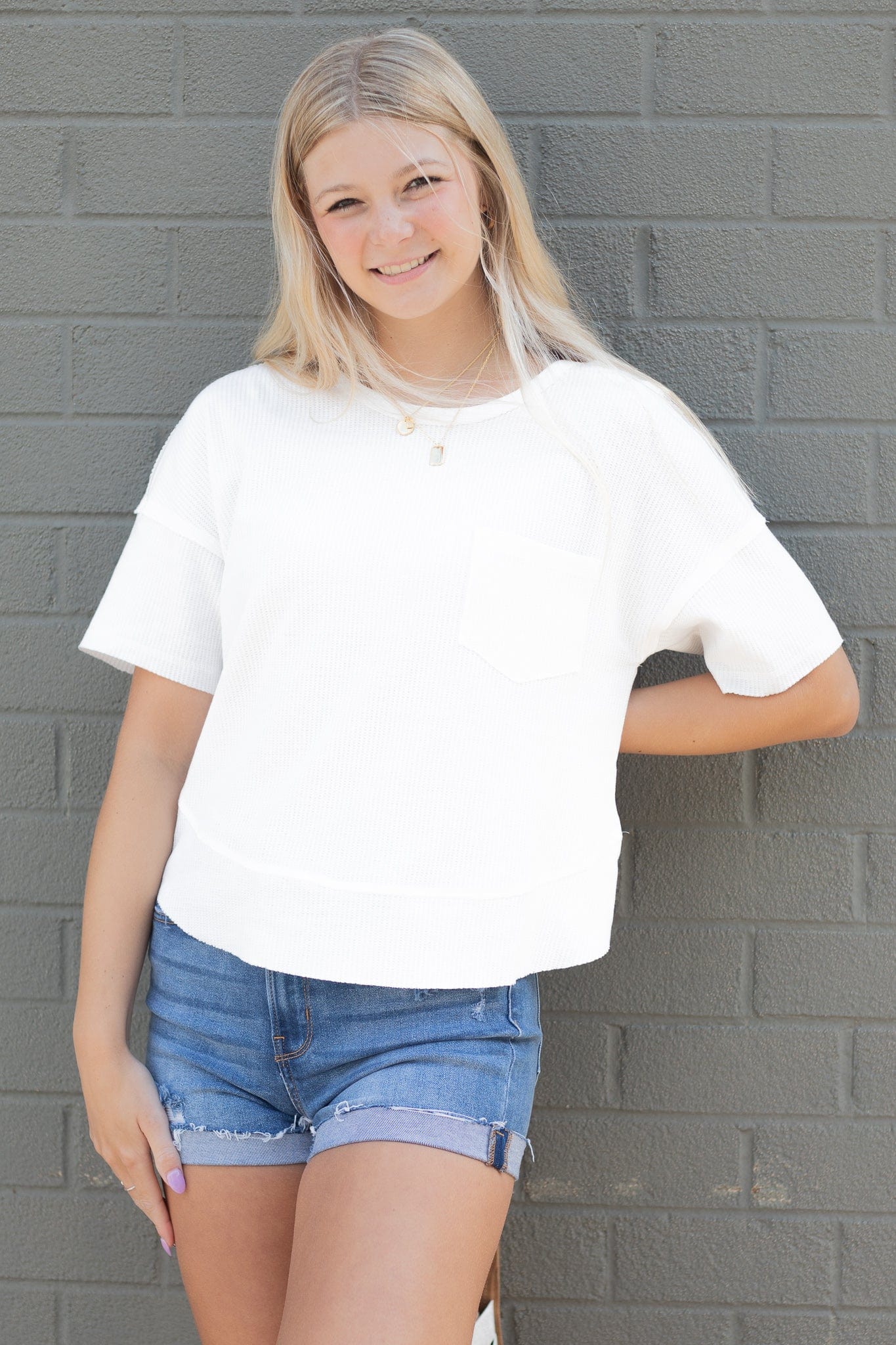 White Waffle Knit Cross Back Top