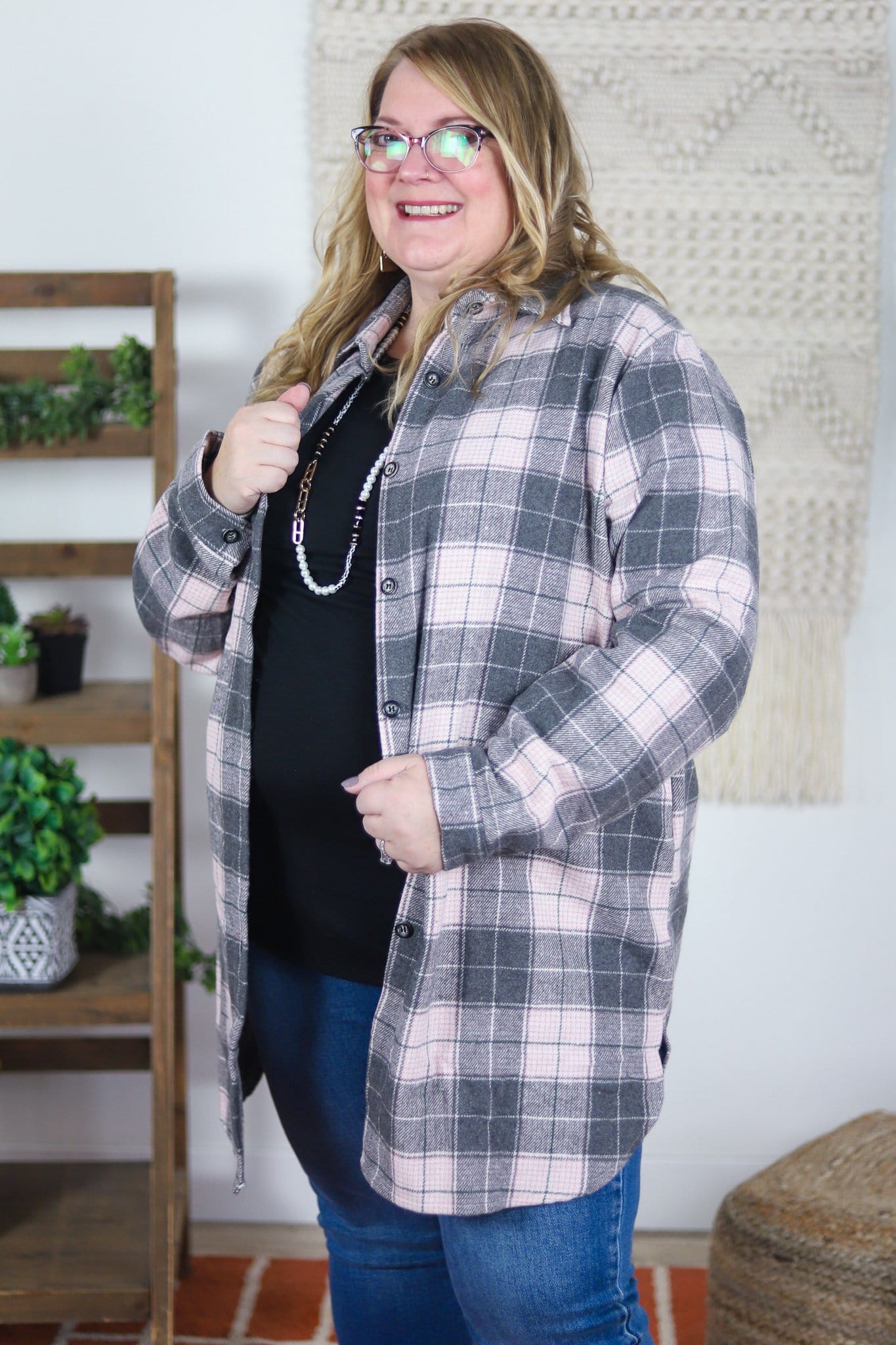 Pink Check Flannel Shacket