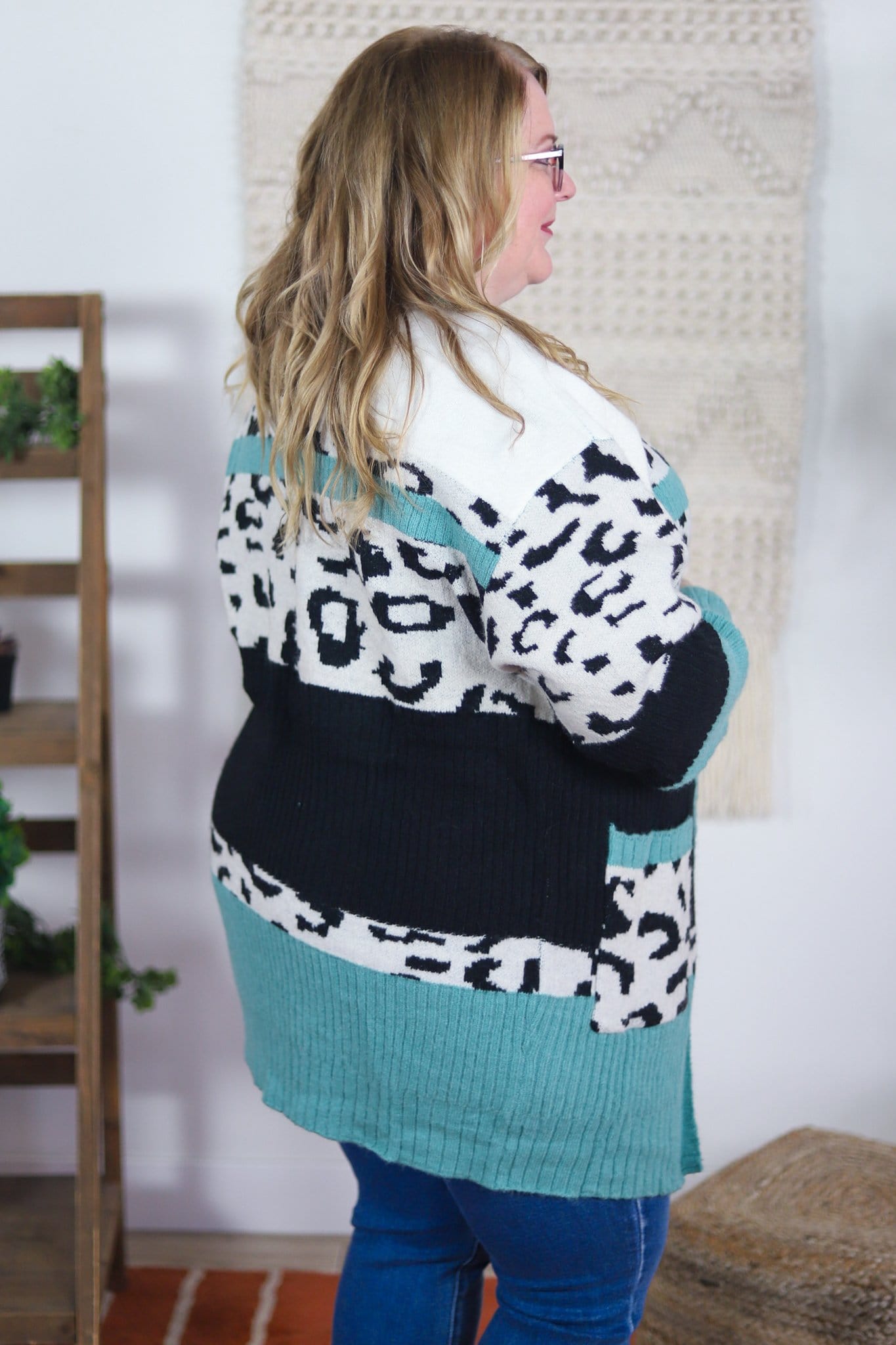Seafoam & Cream Animal Block Open Cardigan