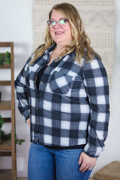 Black Plaid Button Down Top