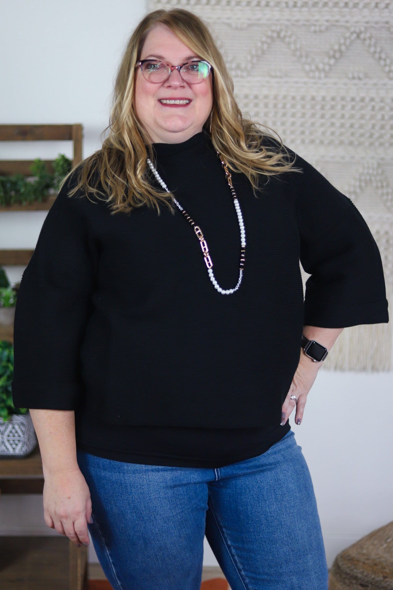 Black Ribbed Sweater Top