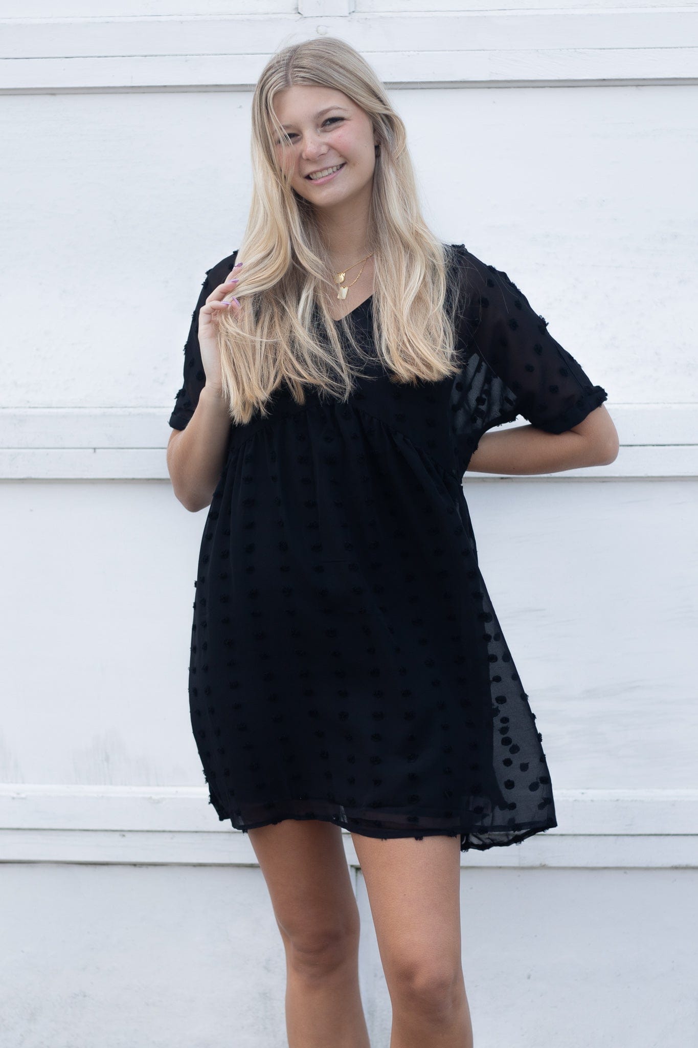 Black Swiss Dot Babydoll Dress