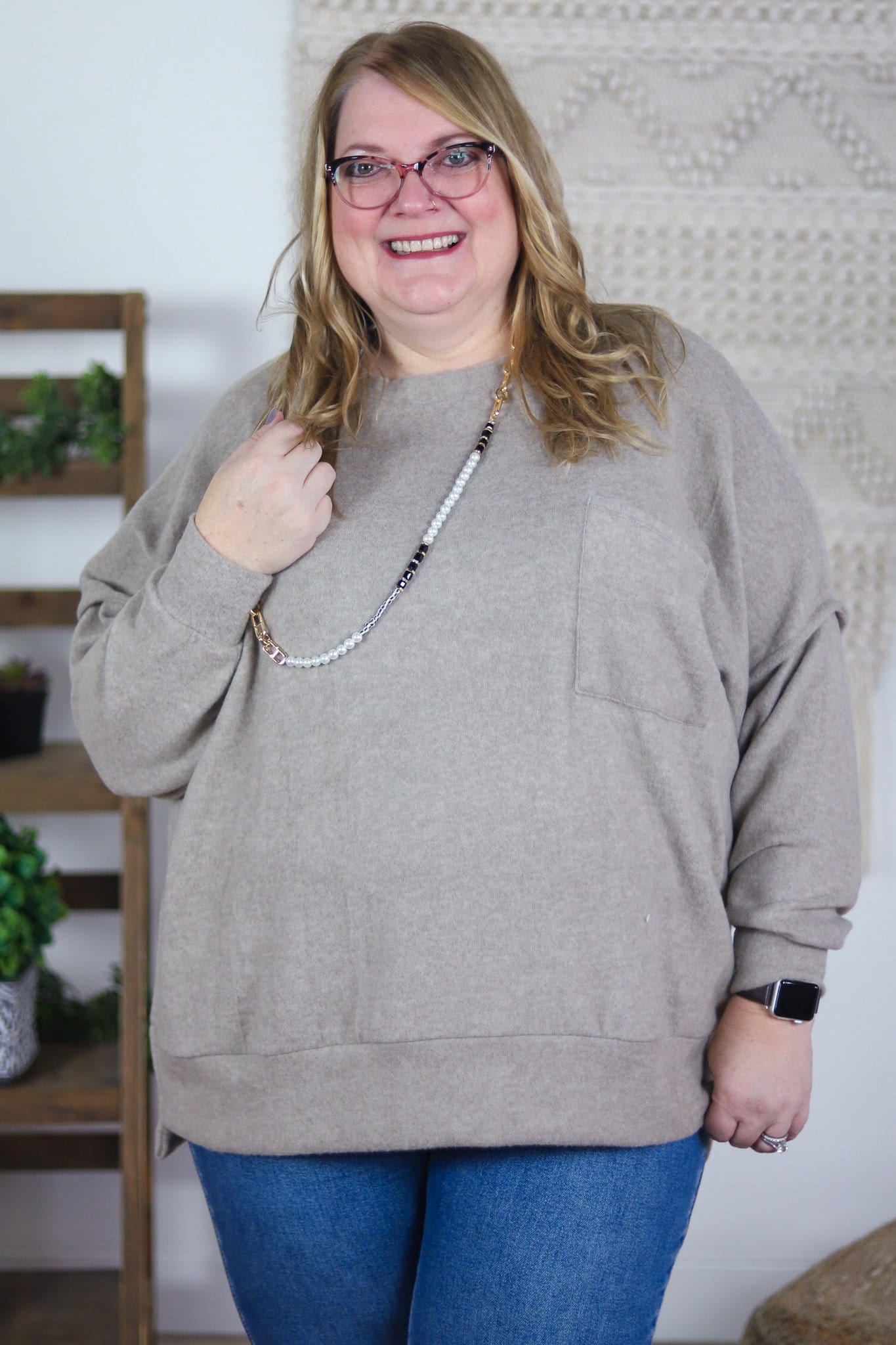 Heathered Cocoa Brushed Pocket Top