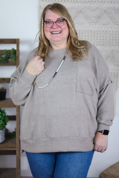 Heathered Cocoa Brushed Pocket Top
