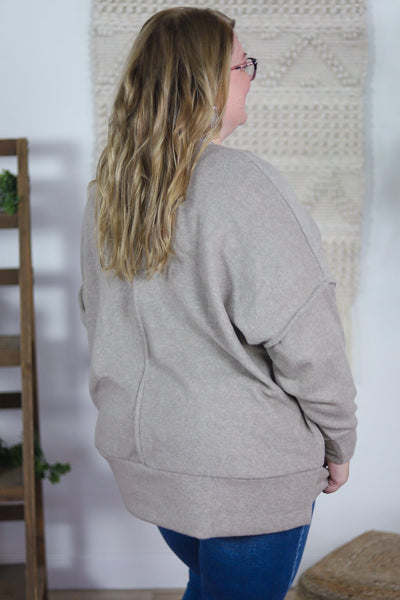 Heathered Cocoa Brushed Pocket Top