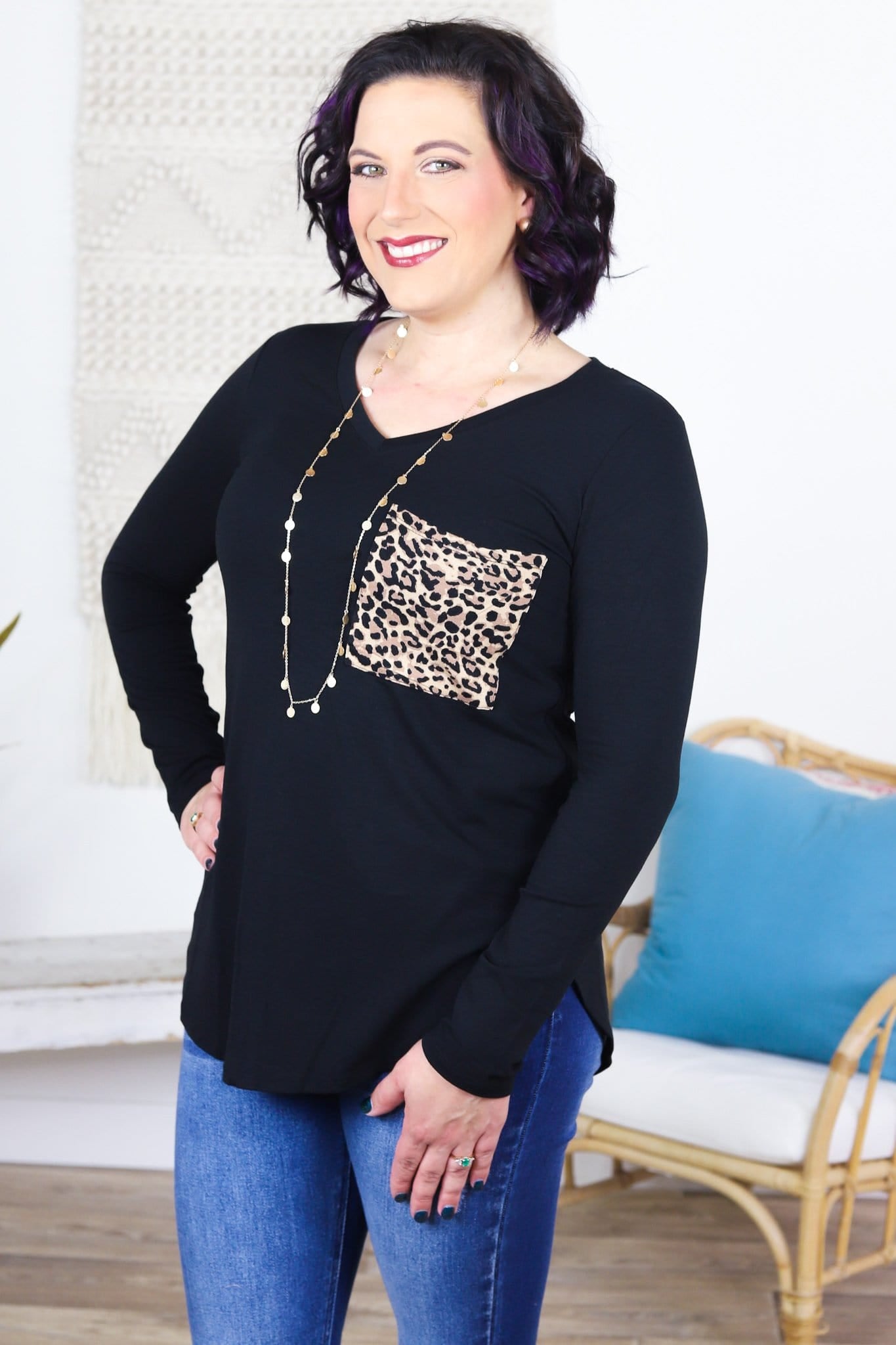 Leopard Pocket Long Sleeve Top