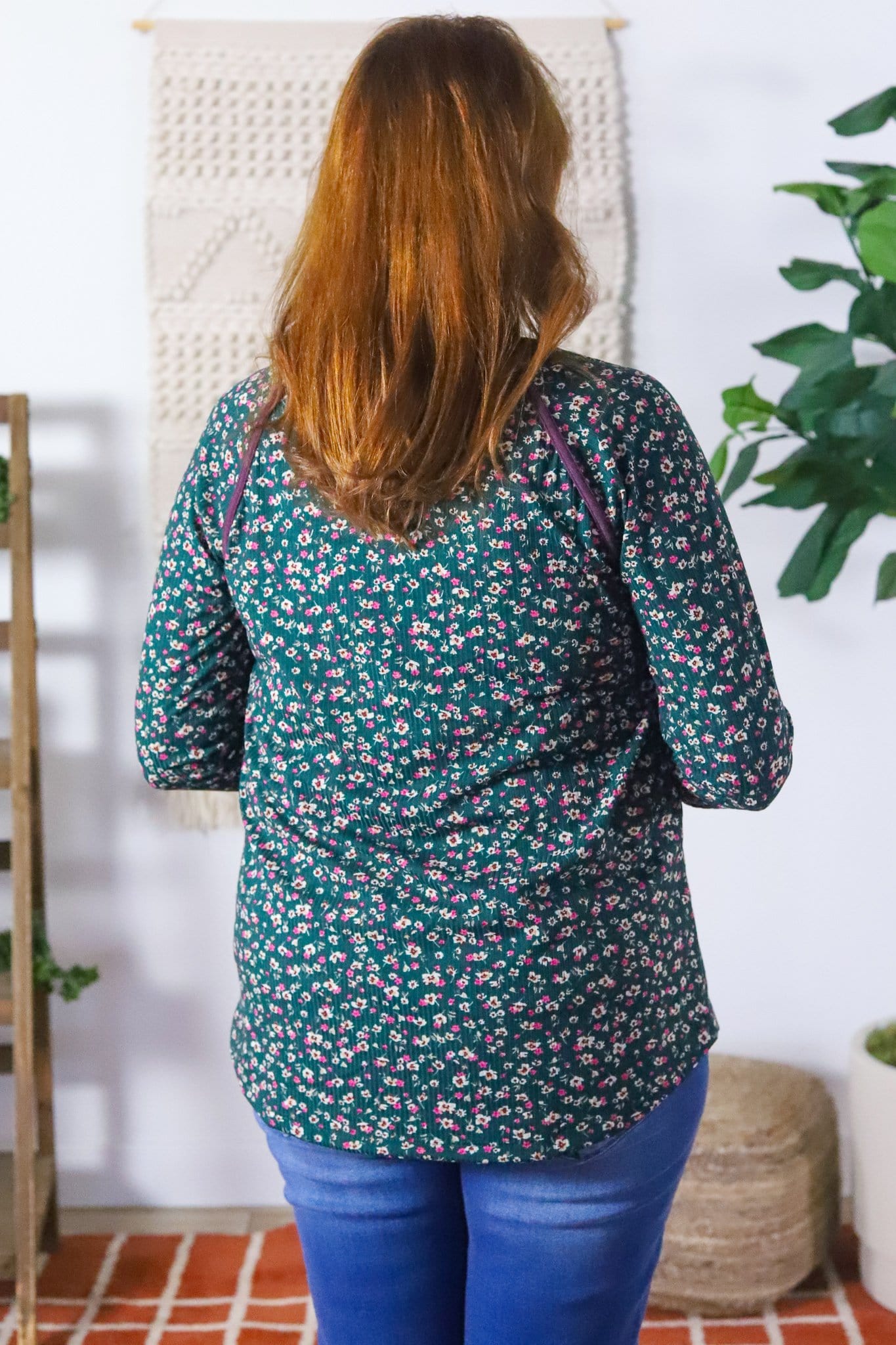 Hunter Green Ditsy Floral Raglan Top